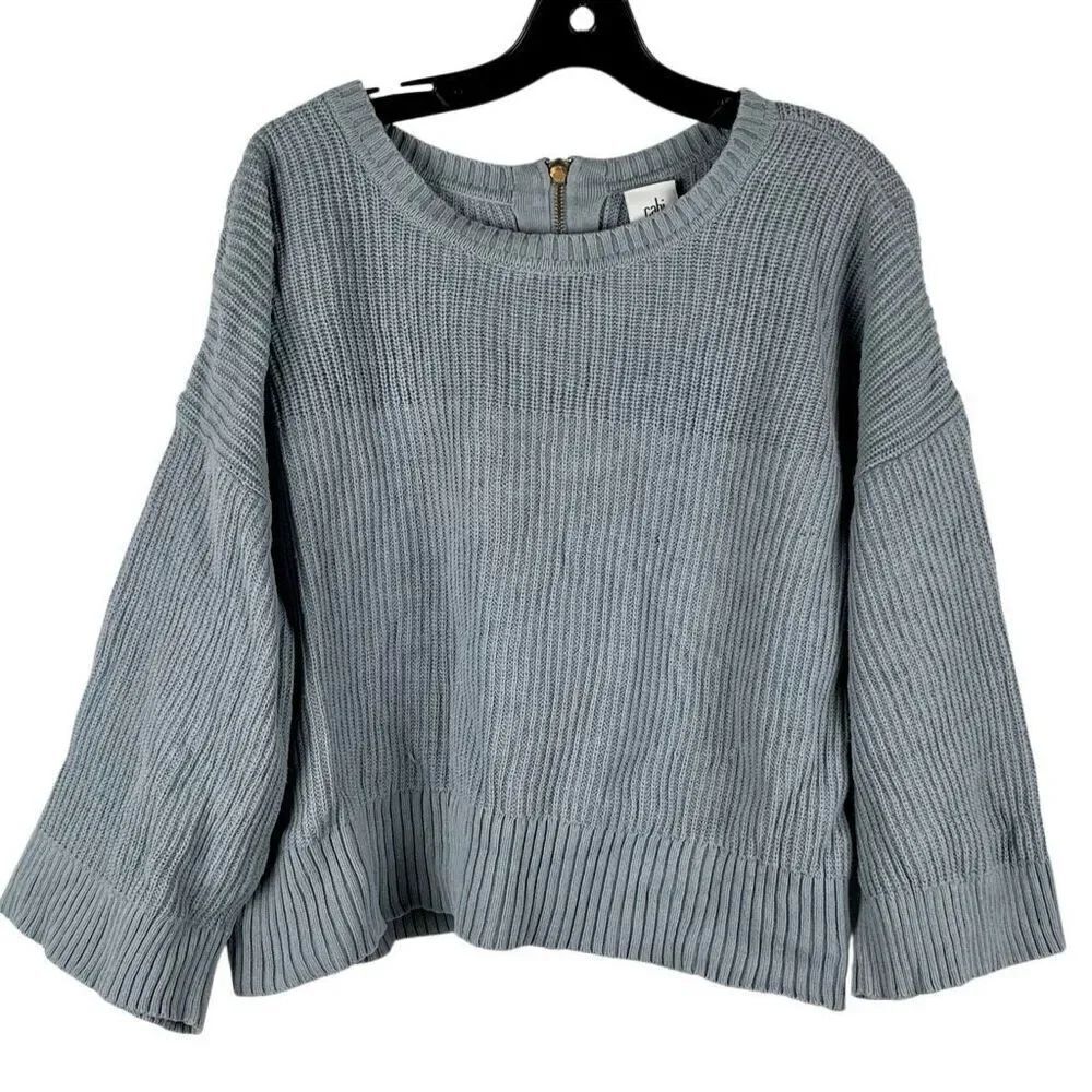 Cabi Fair Play Ribbed Blue Reversible Knit Sweater Large
